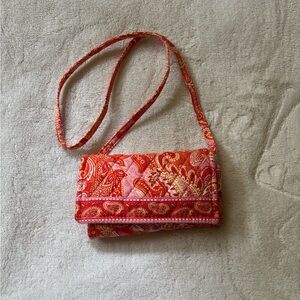 Vera Bradley Pink and Red Crossbody Bag with Metallic Accents